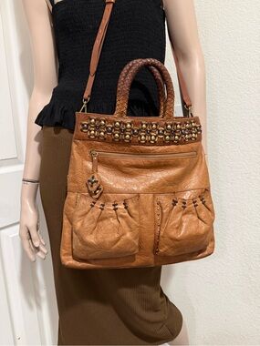 ISABELLA FIORE Brown Taj Mahal Charlize Fold-Over Messenger Pocket Tote Boho Bag